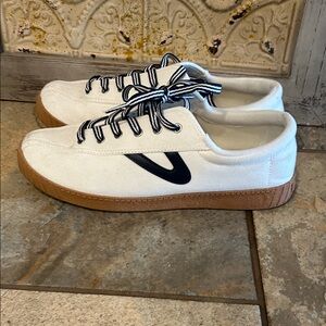 Tretorn White Canvas Athletic Sneakers with Black Accents